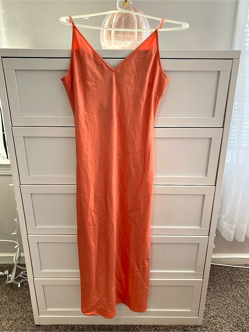 Express Satin Slip Midi Dress Orange Medium